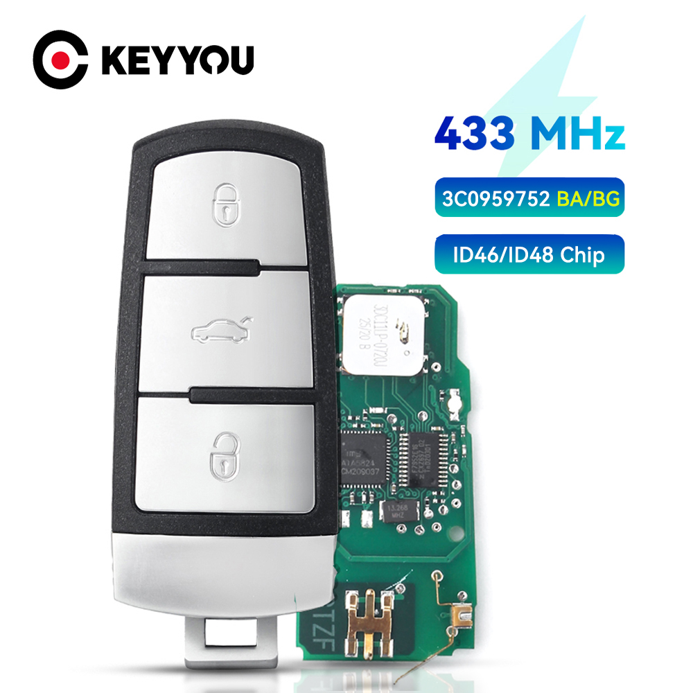 Keyyou 3c0959752bg/ba keyless go remoto chave do carro 3 botão 434mhz pcf7936 id46 para vw para volkswagen passat cc passat magotan