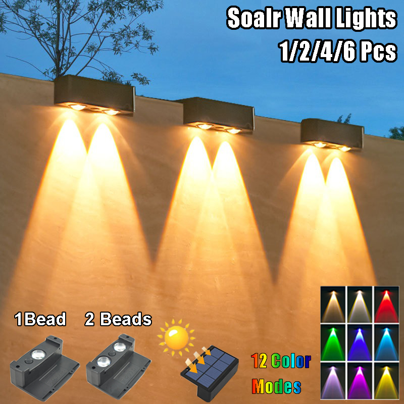 1/2/4/6 Stück Solar-Außenwandleuchte, Gartendekoration, Lichter, 12 Colar-Modi, verstellbare Hofzaun-Außenwandbeleuchtung