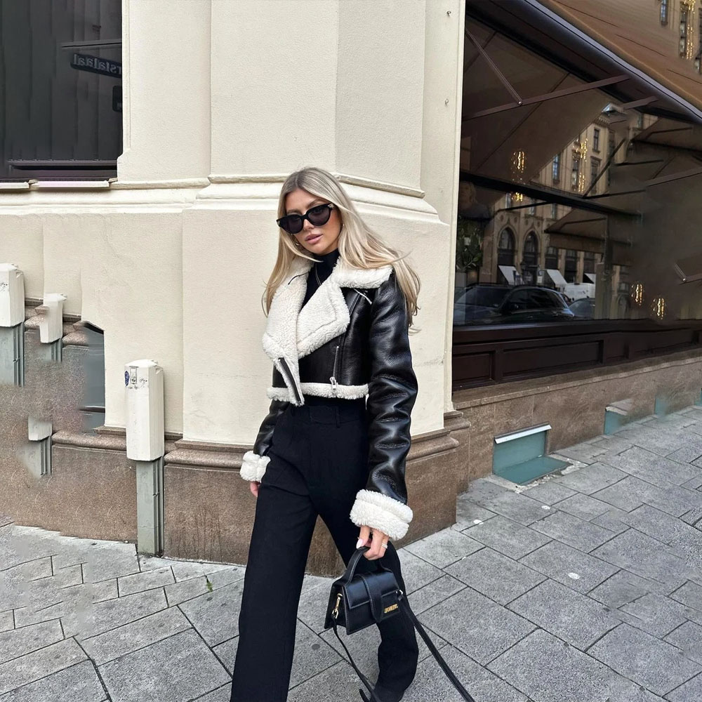Veste courte en cuir pour femme, nouveau Style européen et américain, Double face, coupe ample, fermeture éclair, une pièce, automne/hiver