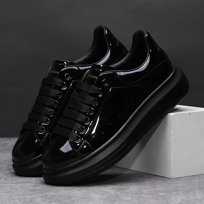 Sepatu Pria Merk Brand Hitam Mengkilap Kasual Sepatu Pria Putih Fashion Sepatu Sneakers Couple Sepatu Pria untuk Pria