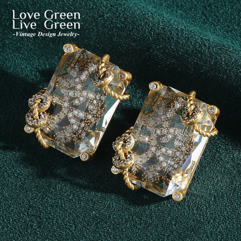 Vintage transparant vierkant kristal rijkdom oorbellen hengsten antiek goud kleur hoge kwaliteit carnaval feest luxe kwaliteit sieraden