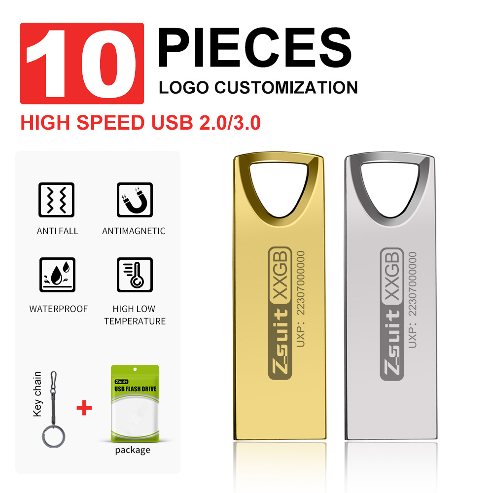 Zsuit 10 шт. USB-флешка 64 ГБ, 2G 4G 8G, металлический флэш-накопитель, USB-накопитель, 32 ГБ, бесплатный индивидуальный логотип, флэш-накопитель Usb 3.0