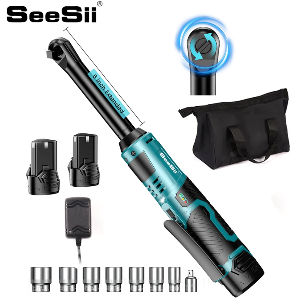 SEESII 3/8 "bezprzewodowy klucz zapadkowy 55Nm klucz elektryczny z 6" przedłużonym akumulatorem 12V klucz kątowy naprawa samochodów elektronarzędzia