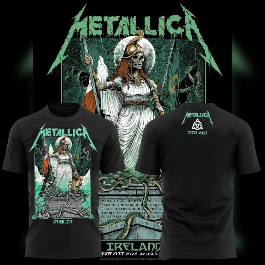 Metallica Band M72 World Tour Dublin Irland 2026 T-Shirt für Männer und Frauen, Baumwolle, Y2K-Kleidung, modisches Rundhals-Kurzarm-T-Shirt