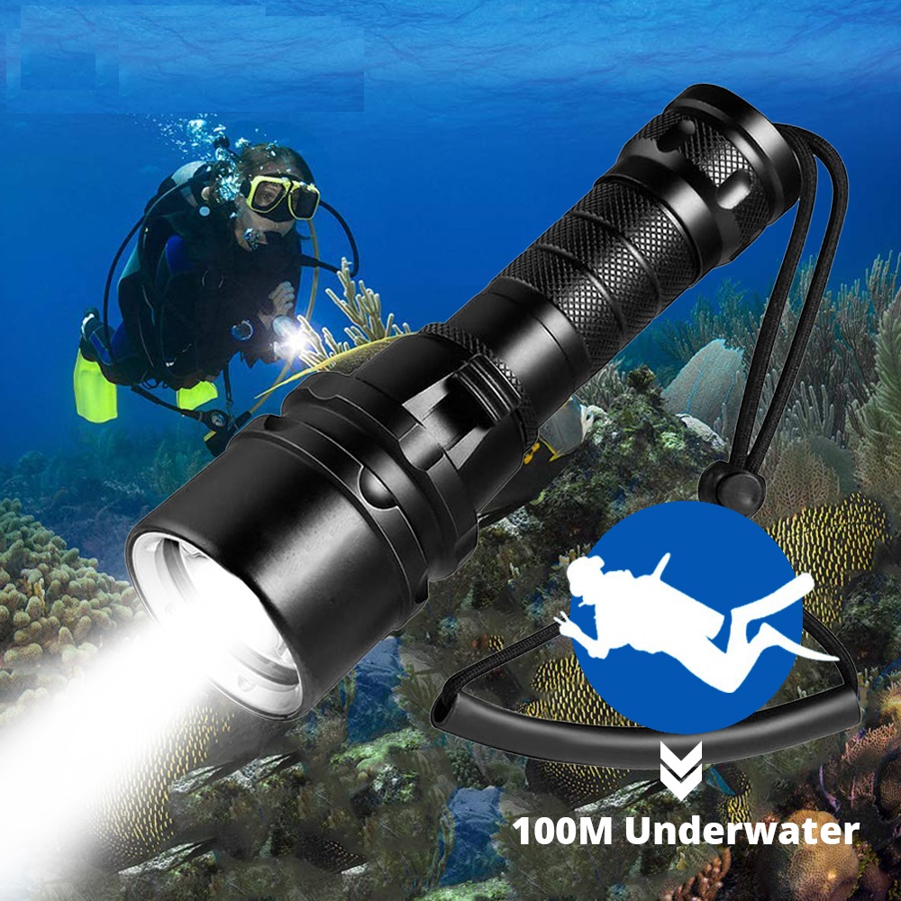 Leistungsstarke LED-Tauchtaschenlampe, superhell, T6/L2, professionelle Unterwasser-Taschenlampe, IP68, wasserdichte Bewertungslampe mit 18650-Akku