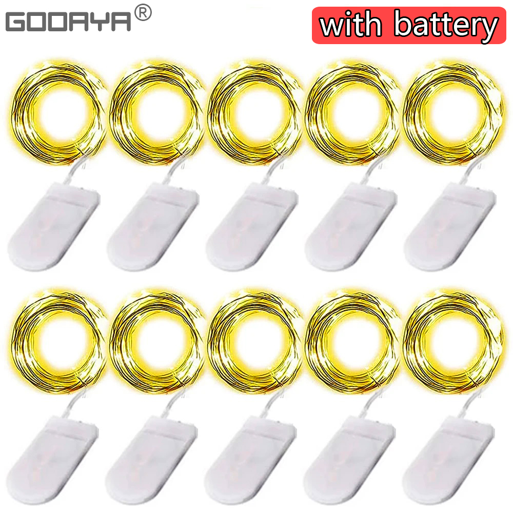 10 pièces avec batterie 2 mètres fil de cuivre LED guirlandes lumineuses LED lumières éclairage de vacances guirlande de fée pour arbre de noël décor de fête