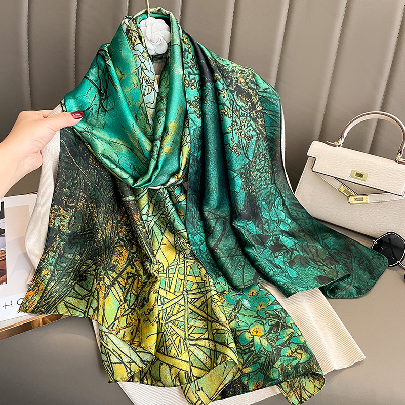 Syal Musim Semi Desain Mewah Wanita Bahan Poliester Syal Halus Selendang Lembut Pantai
