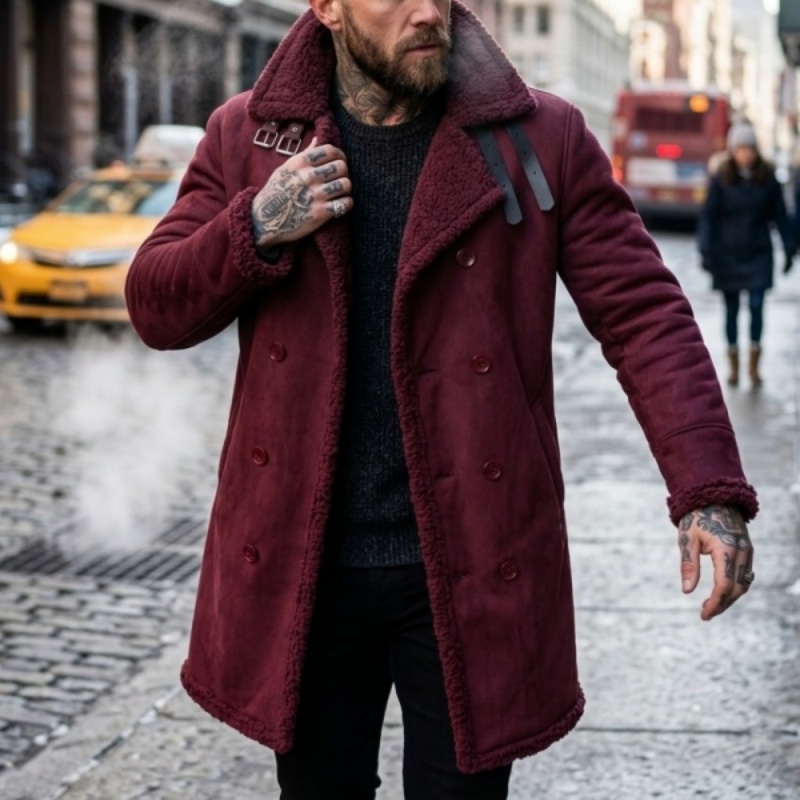 Nova Chegada: Jaqueta Masculina Forrada com Fleece, Estilo Streetwear, Quente e à Prova de Vento, Jaqueta Masculina de Inverno para Caça e Caminhada com Abotoamento Duplo