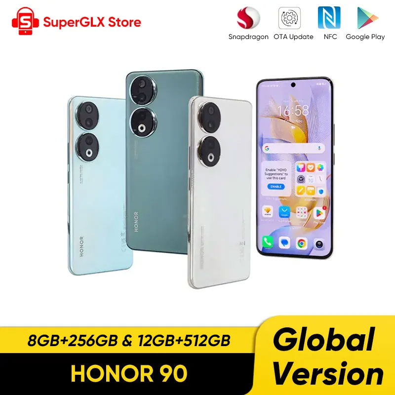 Versión Global HONOR 90 5G 6,7 pulgadas OLED Snapdragon 7 Gen 1 200MP cámara ultraclara 5000mAh 66W sobrealimentador 120Hz 2023 nuevo