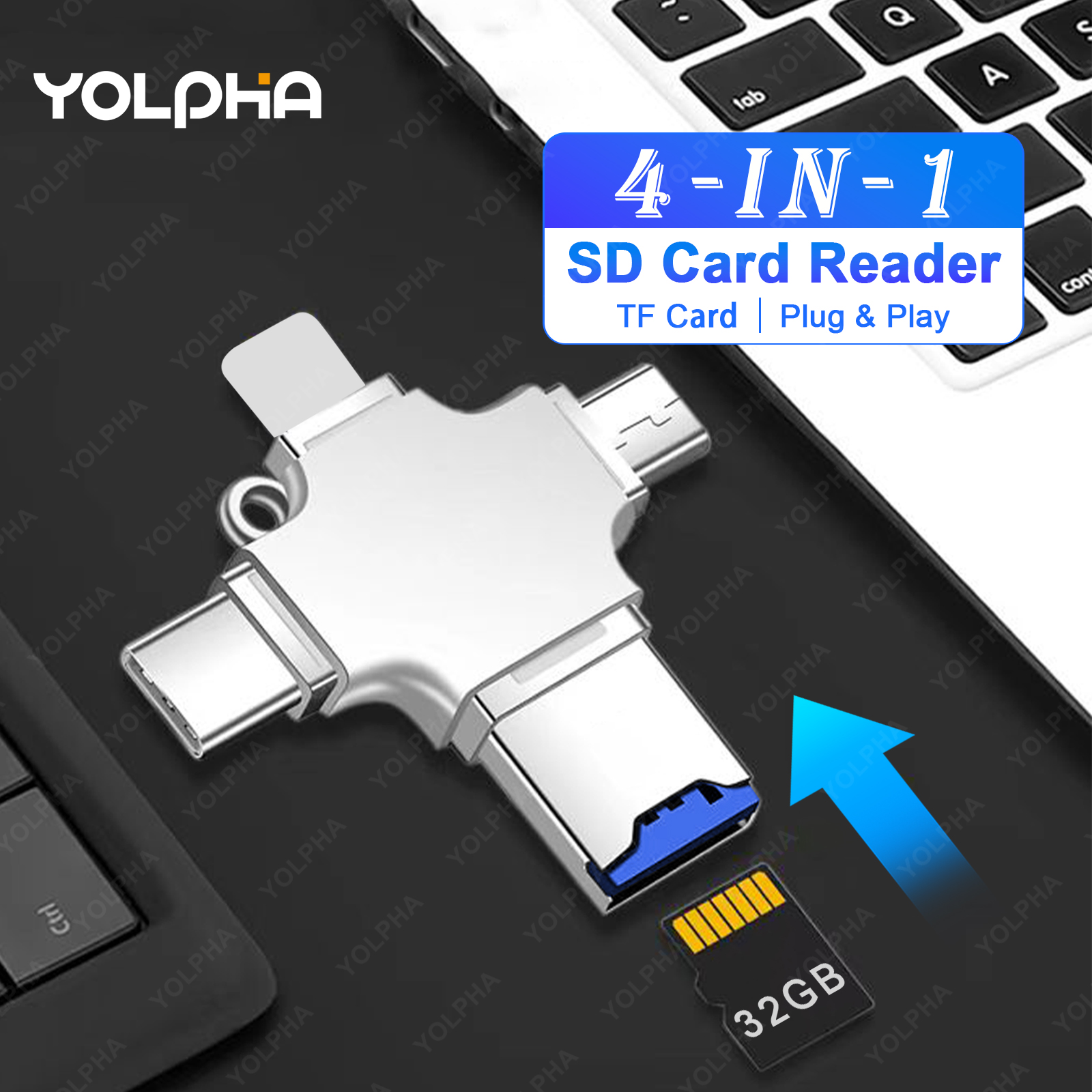 4IN1 เครื่องอ่านการ์ดหน่วยความจําสําหรับ iPhone แล็ปท็อป PC Type-C OTG Adapter สําหรับ iOS USB A Micro SD Card Reader สําหรับ Samsung Huawei Xiaomi LG