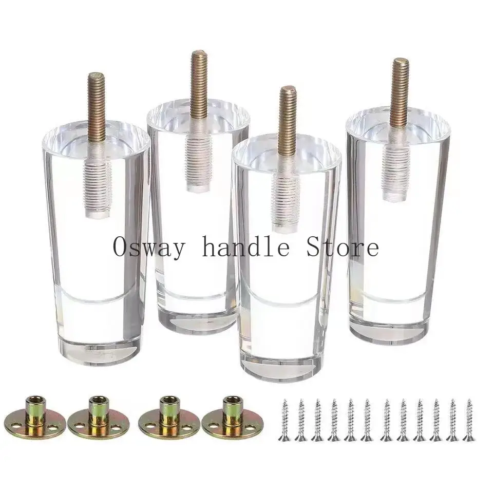 4Pcs Clear Acrylic Sofa Legs DIY Round Replacement Furniture Legs for Cabinet Dressser Couch Ottoman Footstool TV Stand