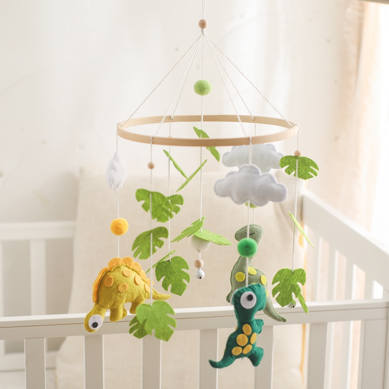Cascabel de cama móvil para cuna de bebé, juguetes de fieltro suave, dinosaurio de dibujos animados, bosque, campana de cama colgante, soporte de cuna móvil, regalos para bebé