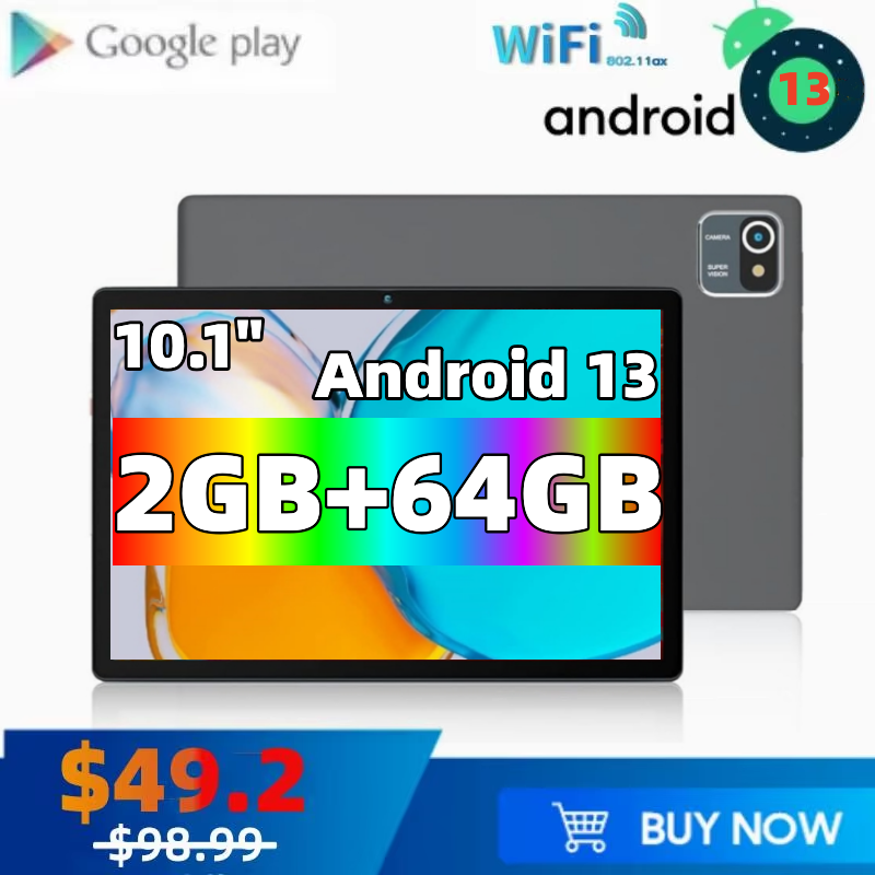 2025 Big Sales 10,1" Android 13 Tablets PC 2 GB DDR RAM 64 GB Flash ROM Typ-C Port SC7731 Quad Core 1280 x 800 Pixel 5000 mAh