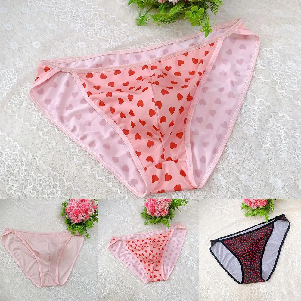 Bikini para hombre, calzoncillos de seda helada, ropa interior sin costuras, calzoncillos con bolsa estampada para bulto, bañadores, bragas transpirables para hombre, lencería suave