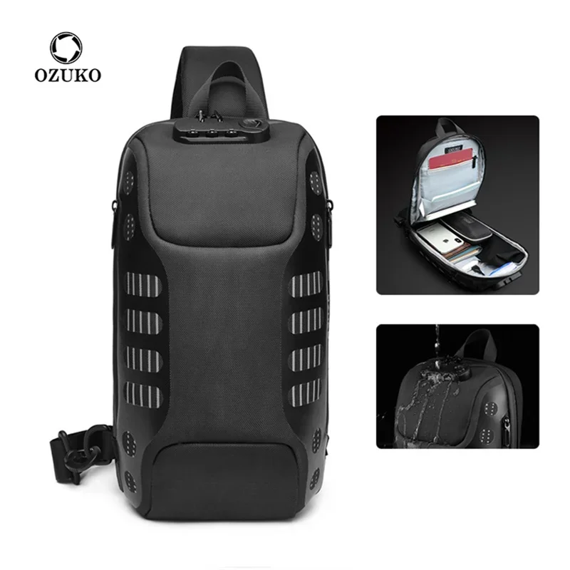 OZUKO Anti-Roubo Sling Shoulder Bag, Crossbody, Mochila Peito Impermeável com Porta De Carregamento USB