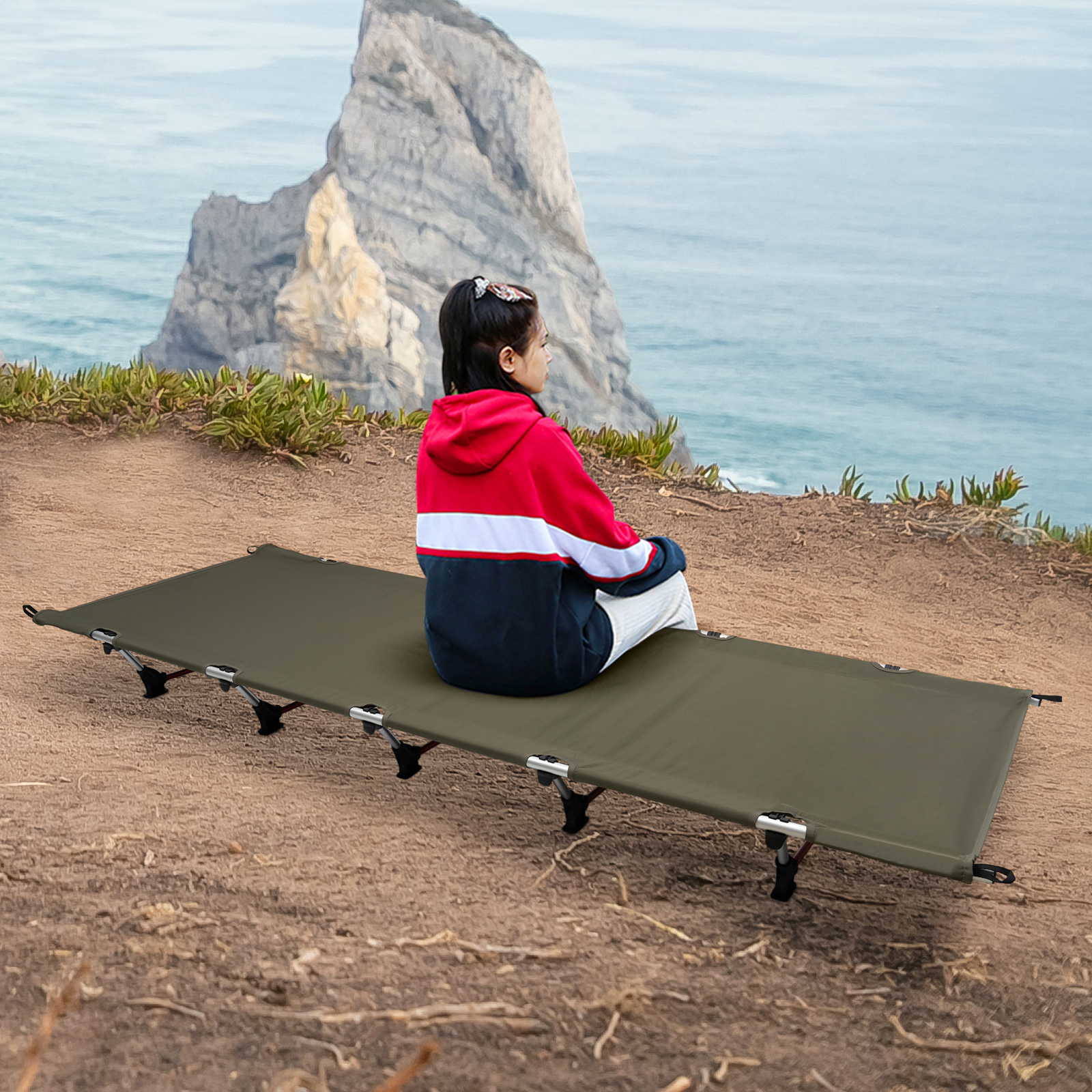 Ultraleichtes, faltbares Campingbett, 150 kg Fassungsvermögen, tragbares Kompaktbett für Erwachsene, Outdoor, Wandern, Trekking, Picknick, Reisen