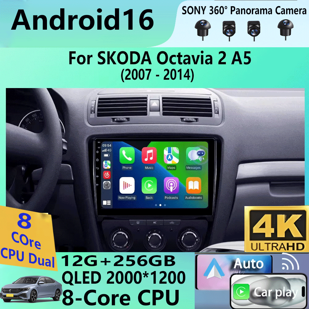 10.1-calowy samochodowy odtwarzacz multimedialny z Androidem 16, WIFI+4G, nawigacja GPS 2din do SKODA Octavia 2 A5 2007-2014, radioodtwarzacz stereo
