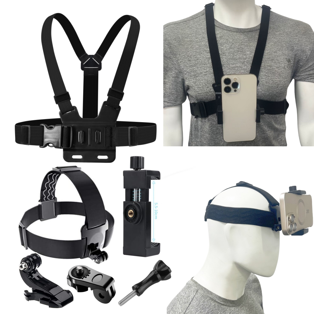 Zestaw 6w1 do kamery sportowej: pasek na głowę, pasek na klatkę piersiową, regulowany uchwyt na telefon komórkowy do Dji Action 6 5Pro, zestaw uchwytów na smartfon.