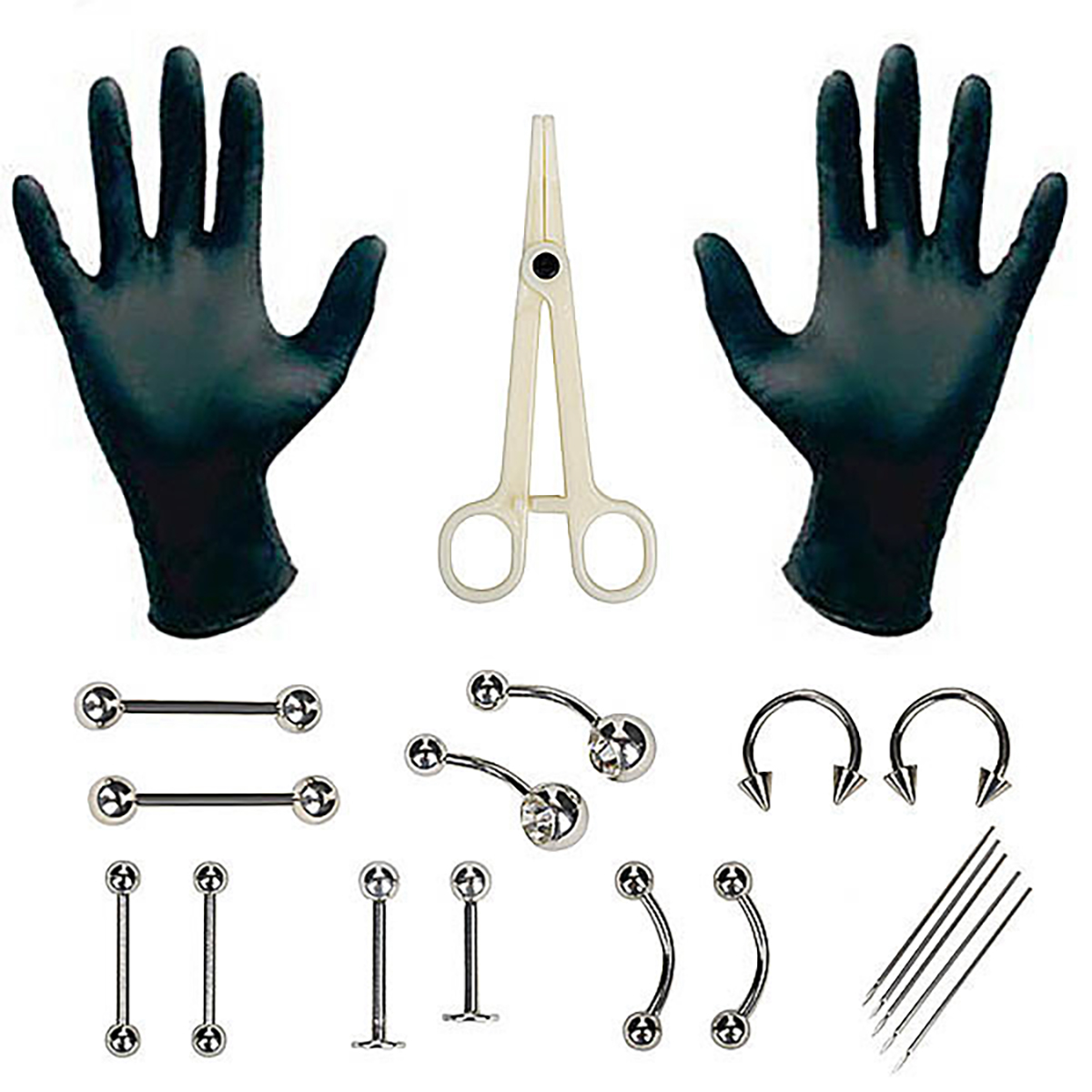 20PCS ชุด Body Piercing ชุดเครื่องประดับชุดเจาะจมูก Septum หูกระดูกอ่อน Lip Belly Navel Tragus Eyebrow Self Piercing ชุดเครื่องมือ