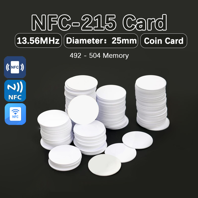 10 Uds./50 Uds. NFC215 25mm13.56MHz NFC tarjeta tipo moneda NFC215 modelo de PVC resistente al agua adecuado para todos los teléfonos móviles NFC