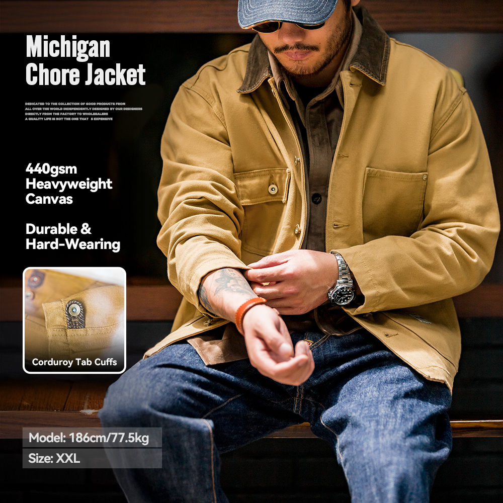 Maden Vintage Heavyweight Michigan Chore Jackets Multi-Pocket Canvas Hunting Coat dla mężczyzn Wiosna Luźny kołnierz z klapami Odzież wierzchnia