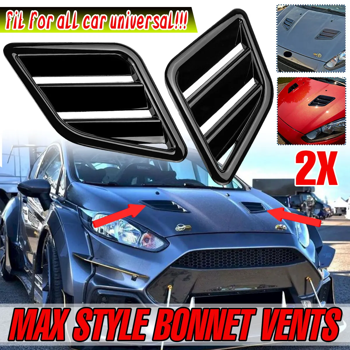RM-CAR Glossy Black Pair Uniwersalne otwory wentylacyjne maski silnika do Focus Fiesta RS ST do Vauxhall Max Style Car Front Vent