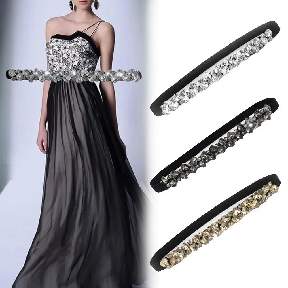 Cinturones de cristal a la moda para mujer, cintura elástica brillante, ajustados, con diamantes de imitación, accesorios de lujo para vestido