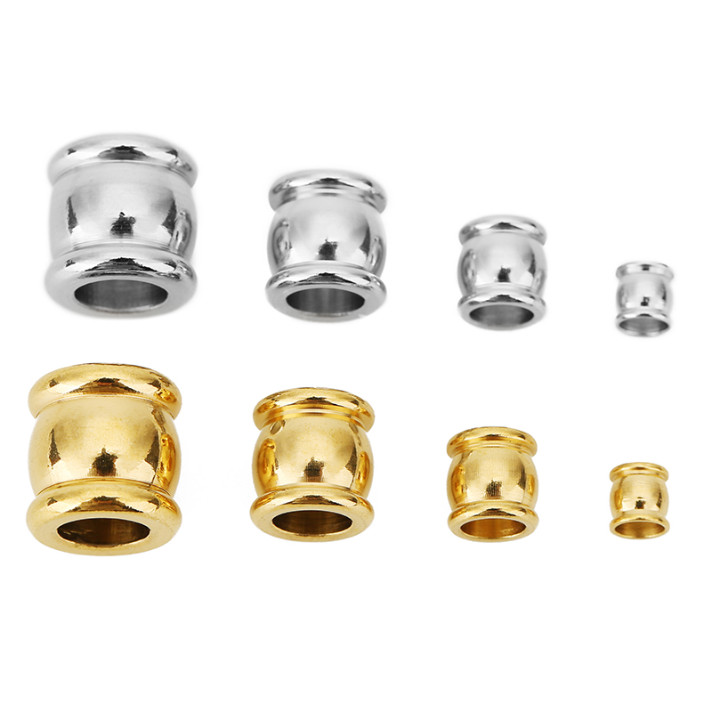 20 pçs 4 6 8 10mm espaçador de aço inoxidável grânulo charme grande buraco solto grânulo para diy pulseira colar jóias de couro que faz suprimentos