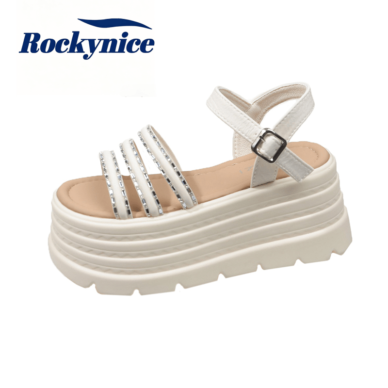 8.5CM Platform Sandalen Vrouwen Zomer Nieuwe Mode Antislip Hoge Hakken Smalle Band Sandalen Dames Open tenen Romeinse Strand Slippers