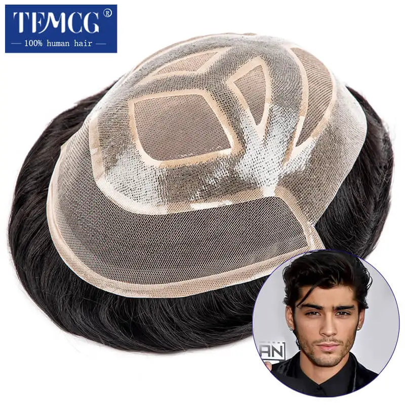 VERSALITE Haarprothese voor mannen, kant met mono en PU basis, ademend, 100% echt haar, toupet, pruik, haarwerken voor mannen