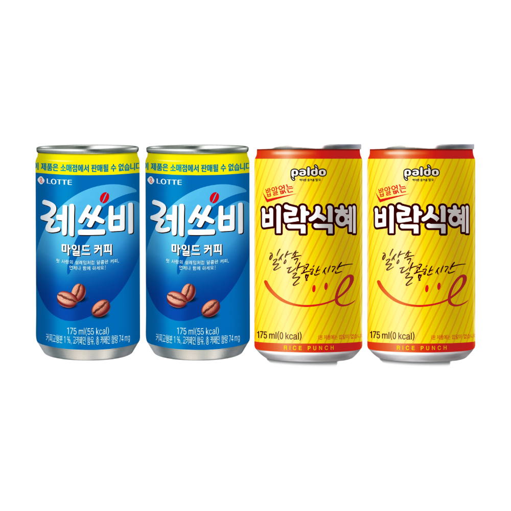 롯데칠성 레쓰비 175ml*30캔(업소용)+팔도 밥알없는 비락식혜 175ml*30캔