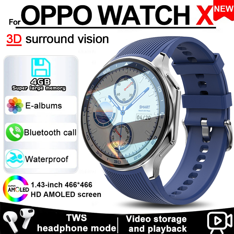 2024 新 OPPO 時計 X スマートウォッチ 4 グラムメモリミュージックビデオ Bluetooth 通話 IP68 防水 AMOLED スマートウォッチ TWS イヤホン ﻿