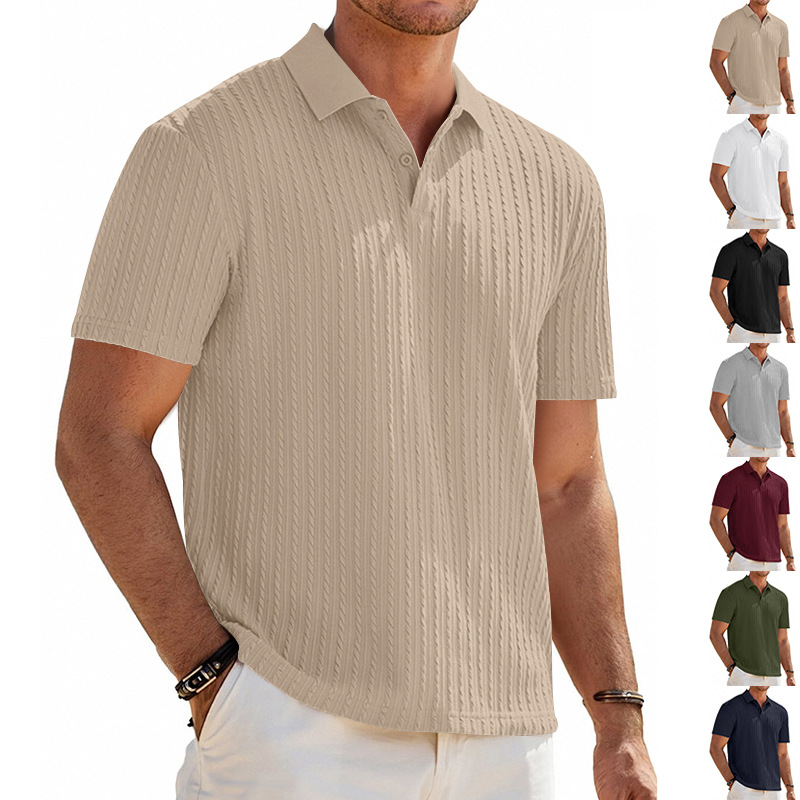 Polo a maniche corte da uomo in maglia jacquard casual, vestibilità ampia, stile europeo e americano, disponibile in magazzino
