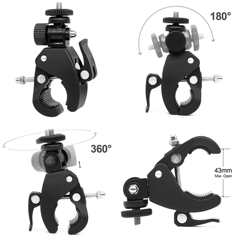Universal 360 grados de rotación 1/4 cámara DV bicicleta manillar abrazadera soporte trípode montaje tornillo Clip para cámara deportiva GOPRO