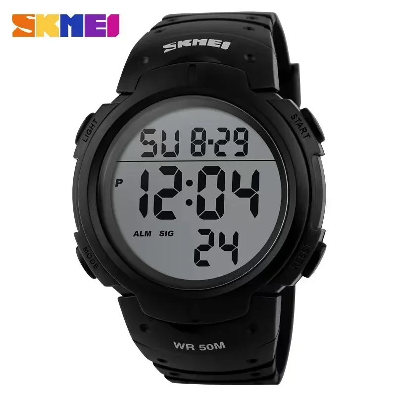 SKMEI 1068 Kalendarz PU Pasek 5Bar Wodoodporny zegarek cyfrowy reloj hombre Outdoor Sport Watch Men Big Dial Fashion Simple Watches