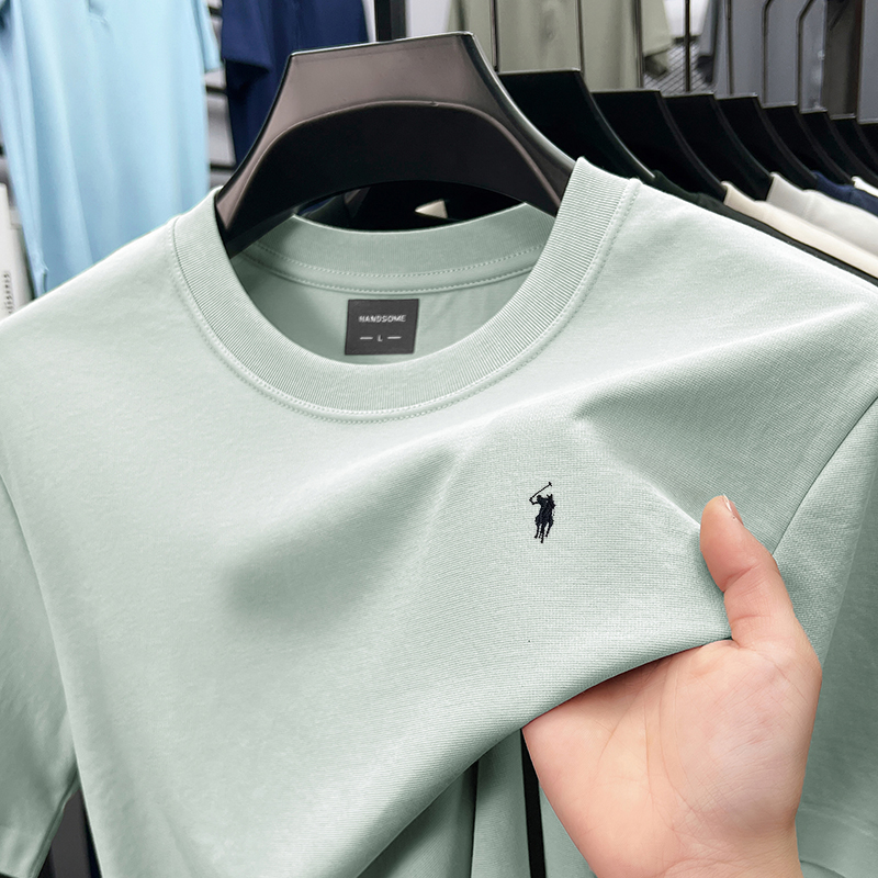 Camiseta de algodón sedoso de alta gama para hombre camiseta de manga corta transpirable top de cuello redondo informal bordado de marca Paul de diseñador de verano