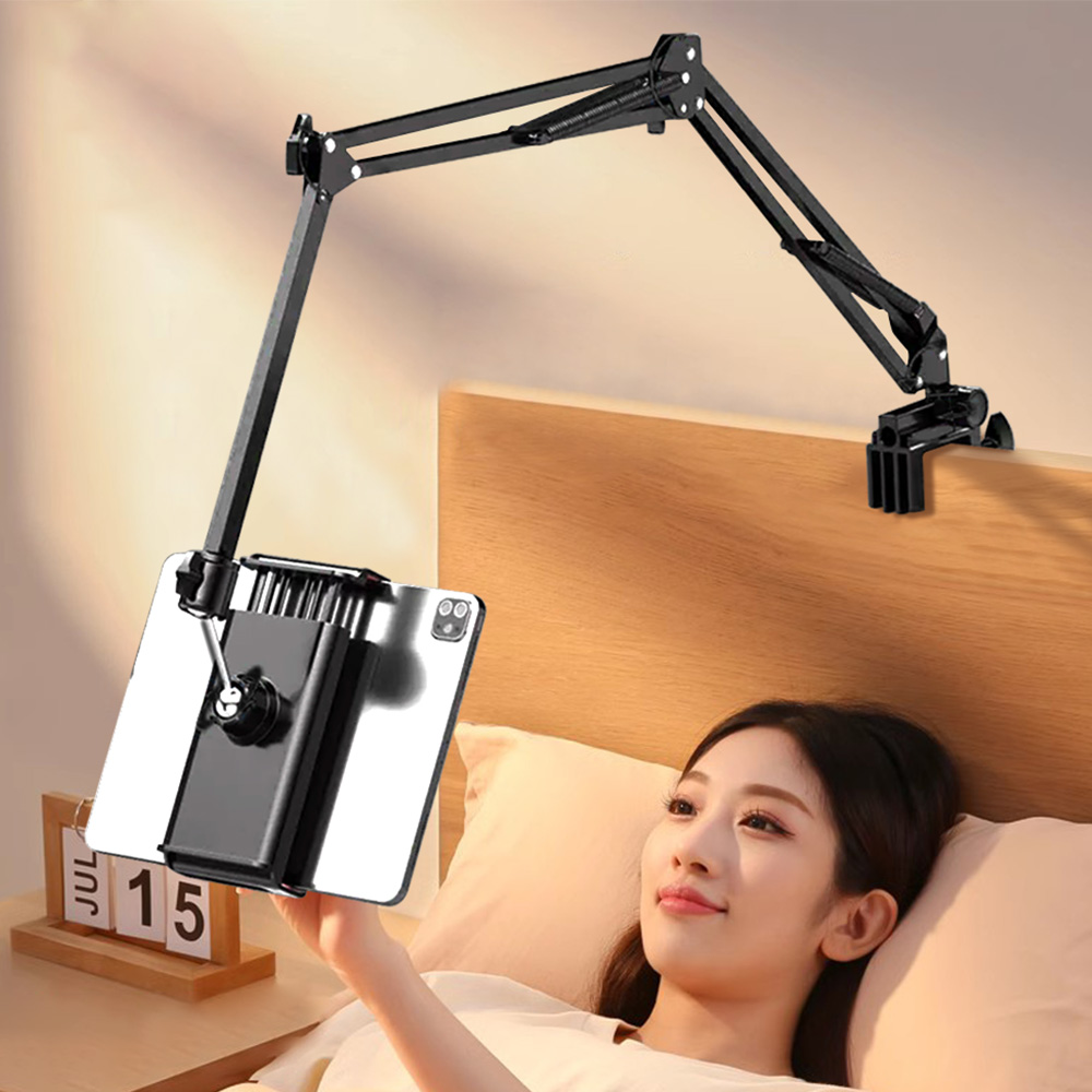金属アーム付きタブレットホルダー、360 ° 回転、iPad用タブレットマウントスタンド、電話ブラケット、90cm、4.5-11"