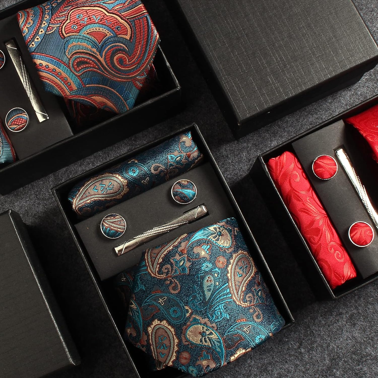 100% gravata de seda paisley floral gravata masculina de alta qualidade gravata de negócios bolso quadrado clipe de gravata abotoaduras conjunto clássico para homens caixa de presente