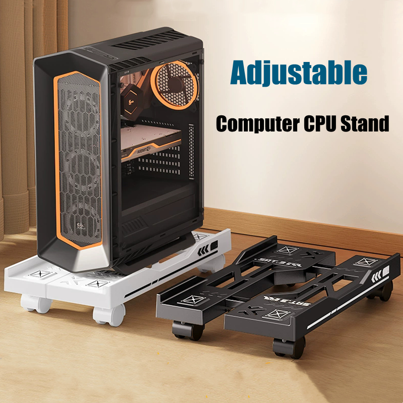 Support de tour d'ordinateur réglable, roulettes sous le bureau, support CPU amovible, plateau d'ordinateur éblouissant noir blanc