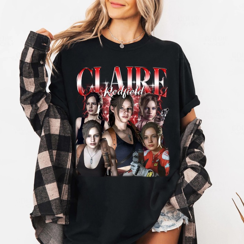 T-shirt da donna stampata Resident Evil Claire Redfield T-shirt a maniche corte unisex in puro cotone primaverile/estate