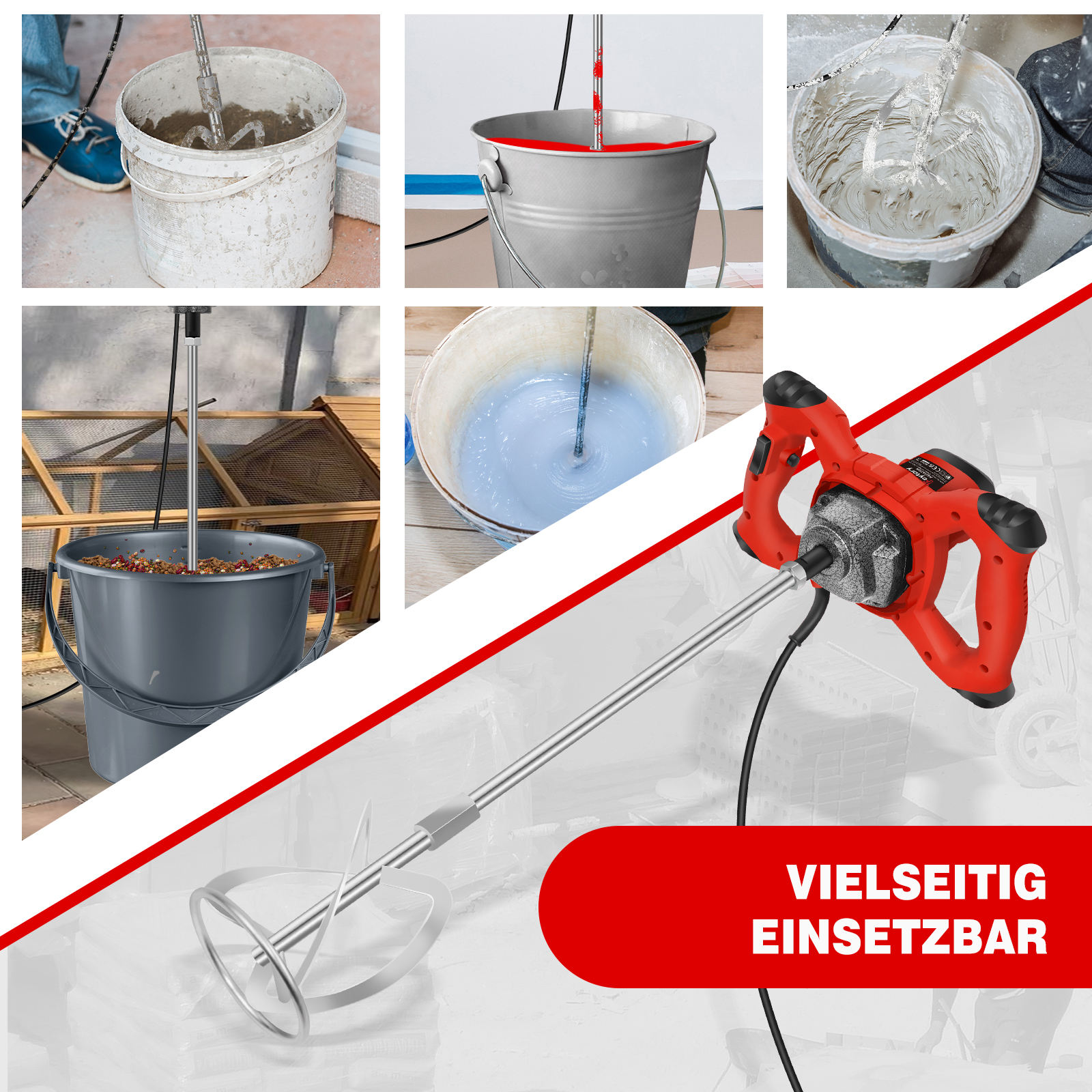 2600W Miscelatore per cemento Miscelatore a paletta 6 Miscelatore per vernice a velocità variabile Strumenti per intonacare 1700 U/Min Miscelatore per intonaco M14 Strumento di agitazione