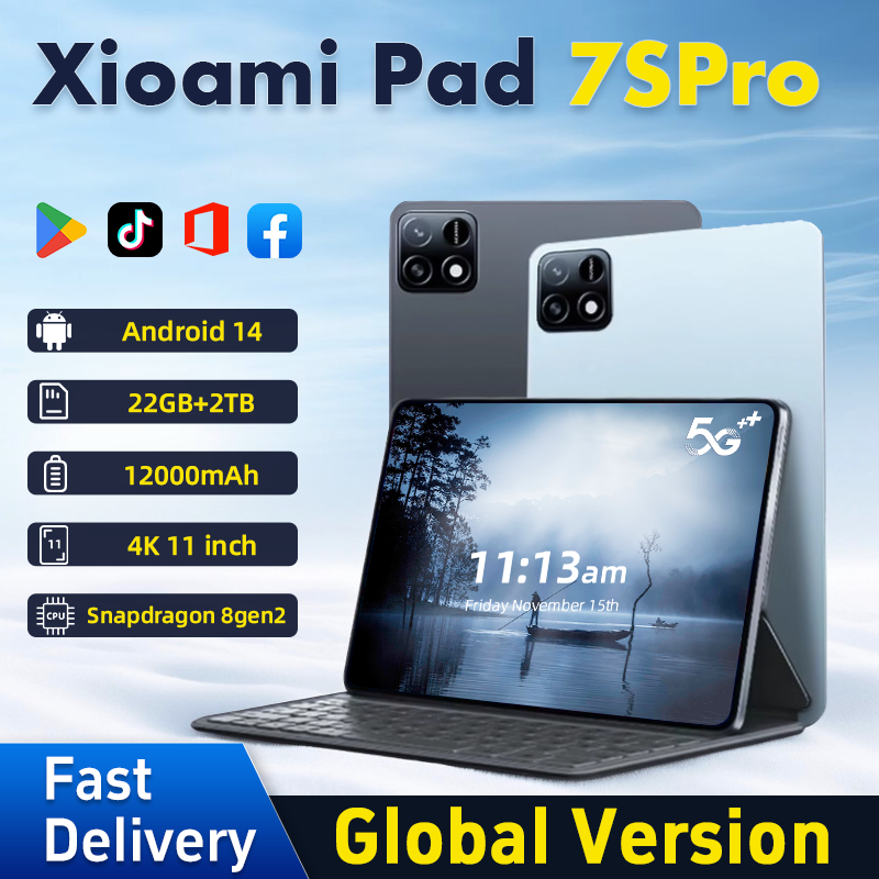 2025 Pad 7S Pro Global Mi 11 inch tablet Android 14 22GB 2TB Snapdragon 8 Gen2 4K HD 5G WIFI Bluetooth WPS 20000mAh tablets Tab
