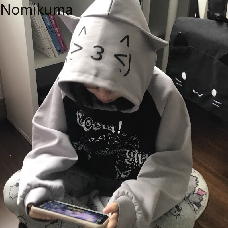 Streetwear Sweatshirts Frauen Kleidung Japanischen Y2k Übergroßen Tops Mit Kapuze Anime Print Langarm Mode Hoodies 2024 Ropa Mujer