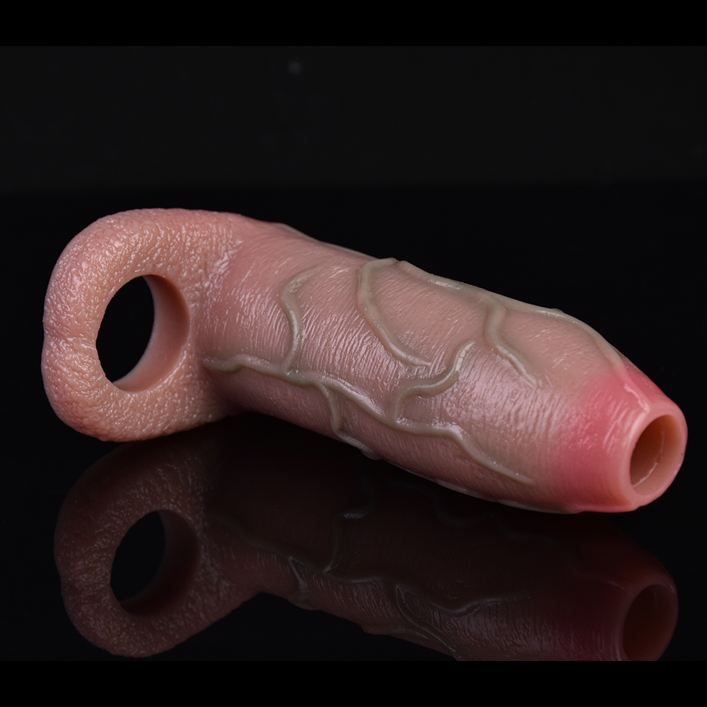 FAAK Silicone réaliste creux gode tête ouverte manchon de pénis avec anneau de coq retarder l'éjaculation jouets sexuels pour adultes pour hommes Couple