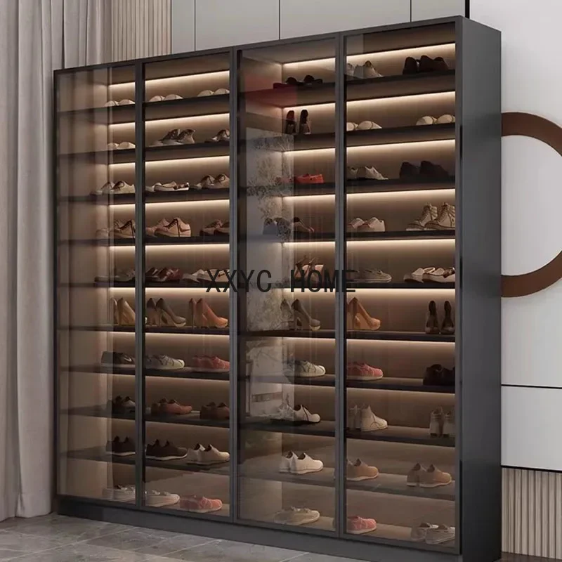 Large Capacity Shoe Cabinet Thin Hallway Entrance Household Use High Vertical Glass Door Display Cabinet Schuhschrank Furniture