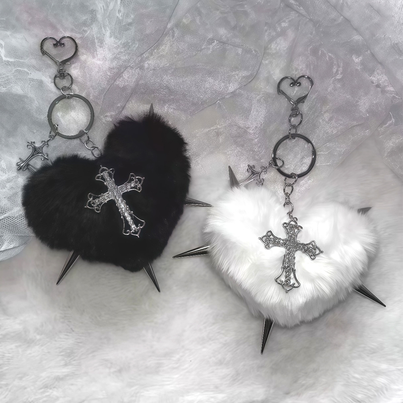 Joyería Punk con estampado de leopardo, llavero cruzado con remaches, Punk, fresco, Grunge, bolso de corazón de Rock, llavero, accesorios de decoración gótica