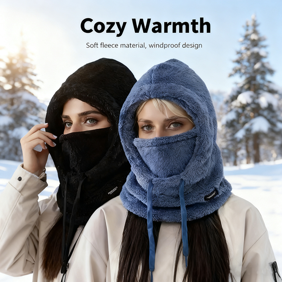 Winter Warmth Integrated Balaclava Face Mask Hat for Women Adjustable Pulling Rope Ear Protection Outdoor Cycling Warm Face Mask