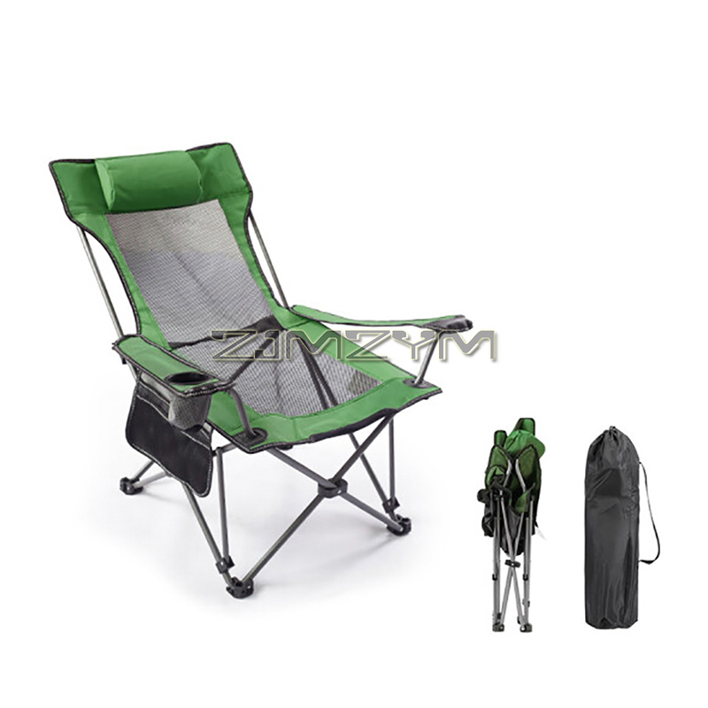 Chaise de camping de plage pliante inclinable avec support de tête, dossier réglable, accoudoirs, sac de rangement, porte-gobelet, sac de transport pour l'extérieur