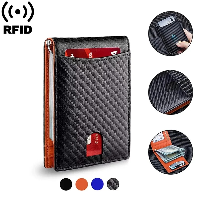 ANTI RFID-blokkerende zwarte koolstofvezel herenportemonnees korte kleine beschermde magische lederen ID creditcardhouder tas portemonnee voor heren