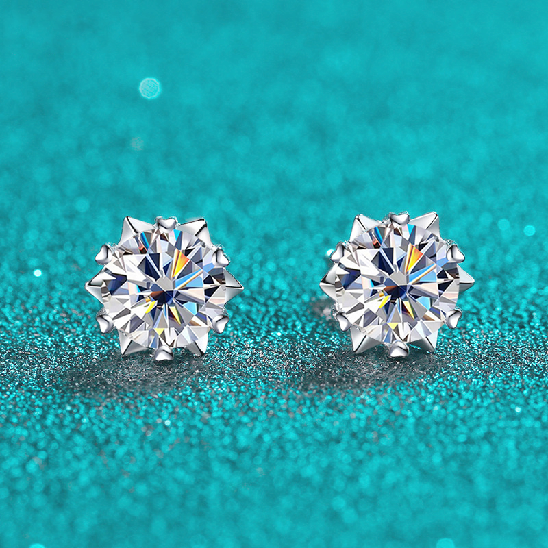 TY 925 Sterling Zilver Moissanite Stud Oorbellen voor Vrouwen Mannen 0.3-2CT Sneeuwvlok Zes-klauw Stud Oorbellen D VVS1 Fijne Sieraden Gift